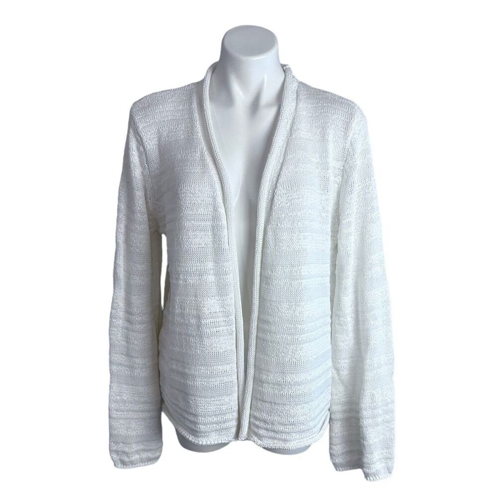 Max Studio Cardigan Sweater Long Sleeve Open Front Ivory Loose Knit Beach Sz XL